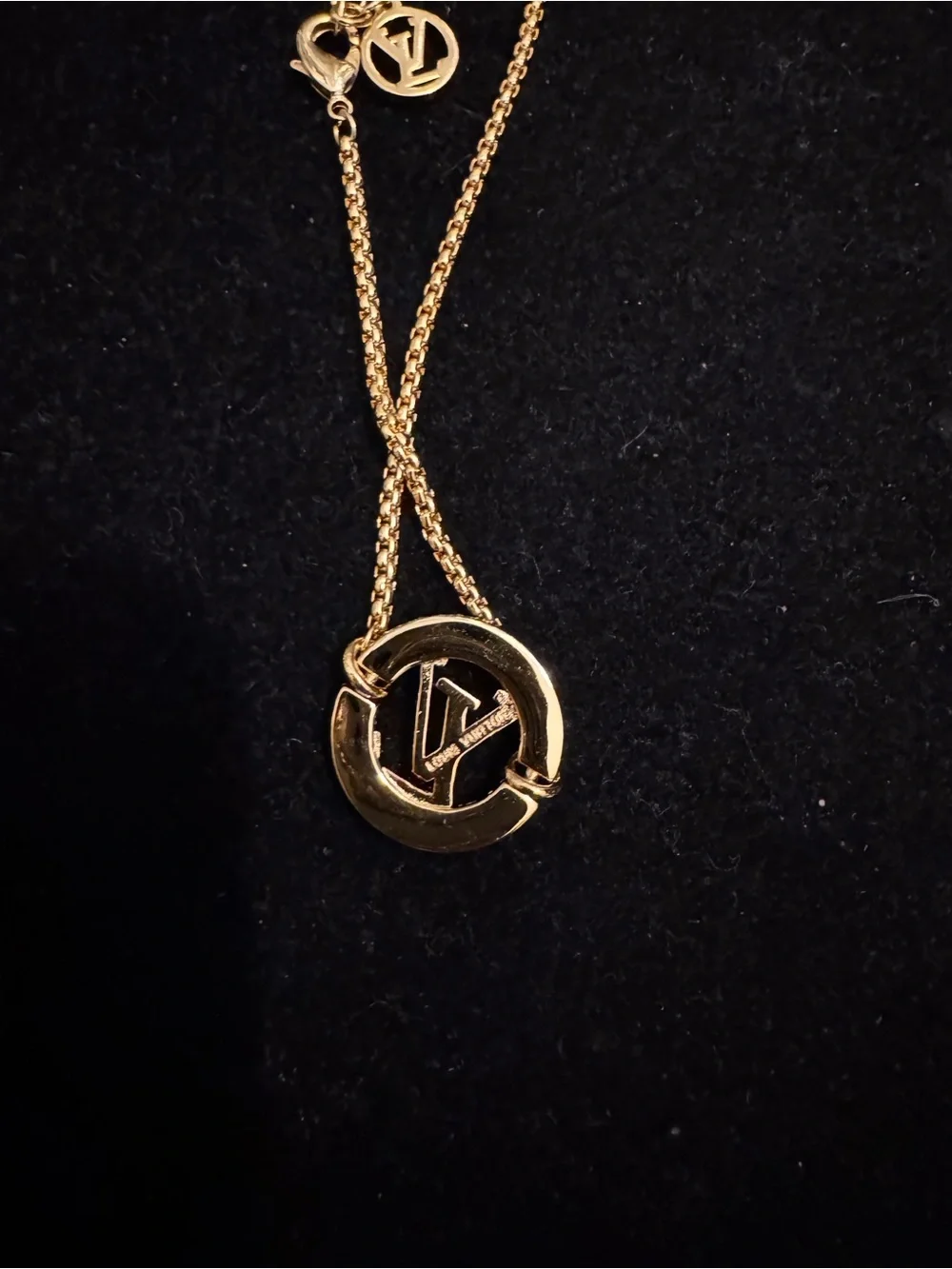 Louis Vuitton Gold-Tone Crystal LV Circle Pendant Necklace